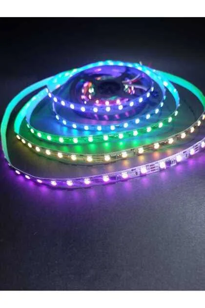 WS2812E 5050 RGB Adreslenebilir LED Şerit (60 LED/m, DC5V, IP20, S-Şekilli, 5m Makara)