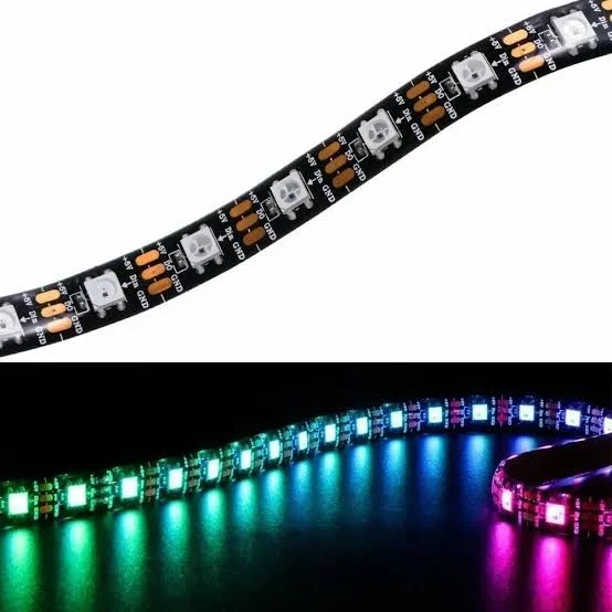 WS2812E 5050 RGB Adreslenebilir LED Şerit (60 LED/m, DC5V, IP20, S-Şekilli, 5m Makara)