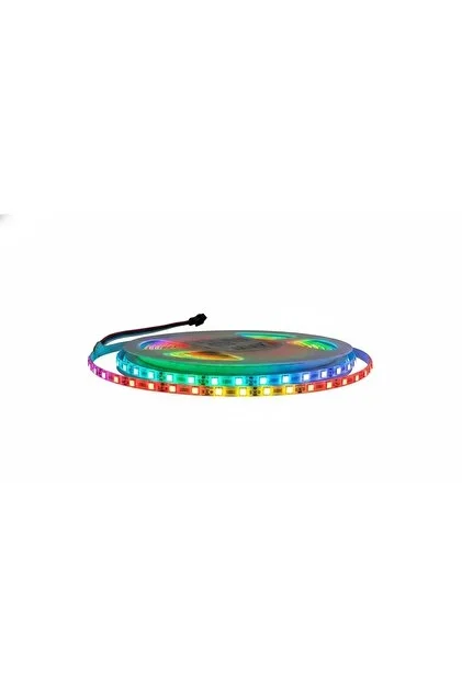 WS2812E 5050 RGB Adreslenebilir LED Şerit (60 LED/m, DC5V, IP20, S-Şekilli, 5m Makara)